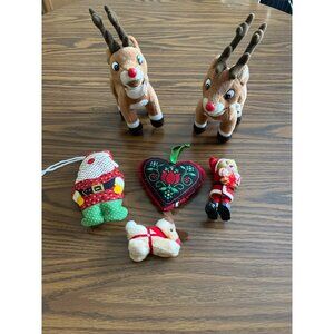 Vintage Christmas plush and tree ornaments